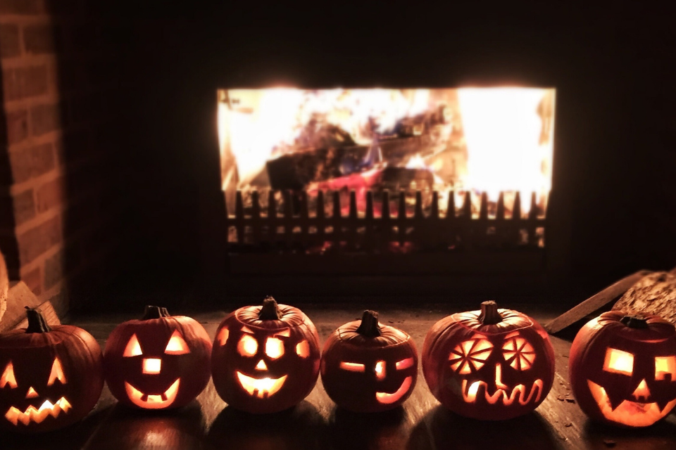 row of carved pumpkins 