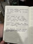 A photograph of a handwritten poem, part two, which reads: too much police everywhere, too much hassle, too many deaths of innocent people. We need to fix this, it's not ok, too many children being killed before even going to school yet. Something needs to be done to helpe these accidents from happening. WE NEED YOUR HELP, MERSEYSIDE. PLEASE COME HELP US!